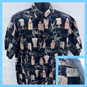 Batik Bay Mens XL Button Up Shirt Aloha Beer Glasses Bottles Tropical‎ Hawaiian